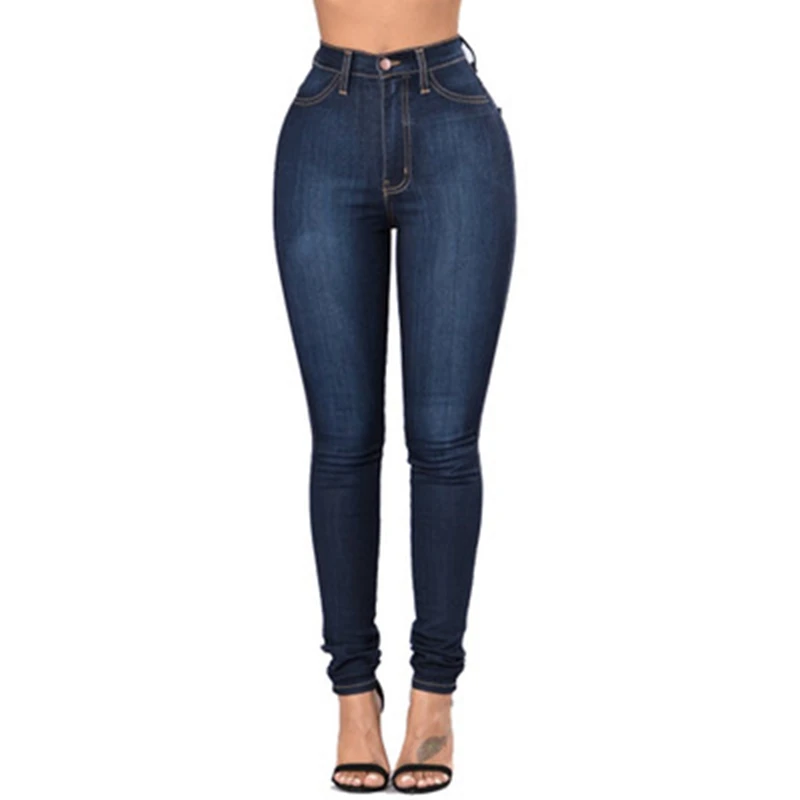 Женские повседневные джинсы, джинсы с высокой талией, женские эластичные джинсы с эффектом пуш-ап, Стрейчевые джинсы размера плюс, потертые джинсы, узкие брюки-карандаш - Цвет: Navy blue
