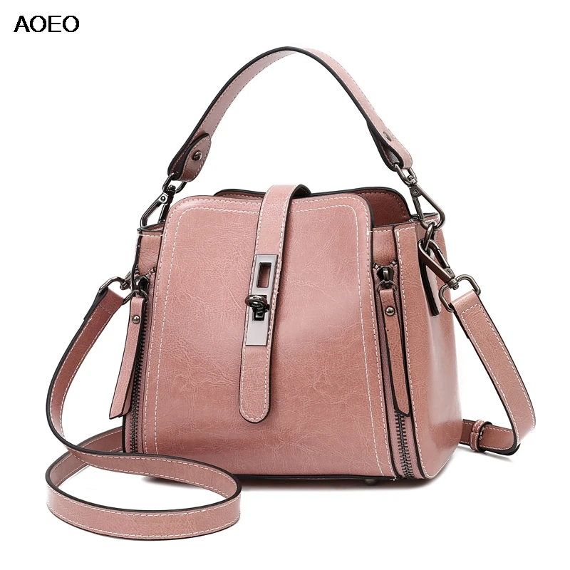 

AOEO Women Handbag With Lock Split Leather Elegant Small Crossbody Bag Wide Handle Girls Luxury Shoulder Messenger Bags Female
