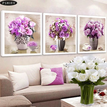 

Pshiny 3D DIY diamond embroidery Full round vase flower cross stitch kit diamond painting mosaic Needlework Home decoration F353