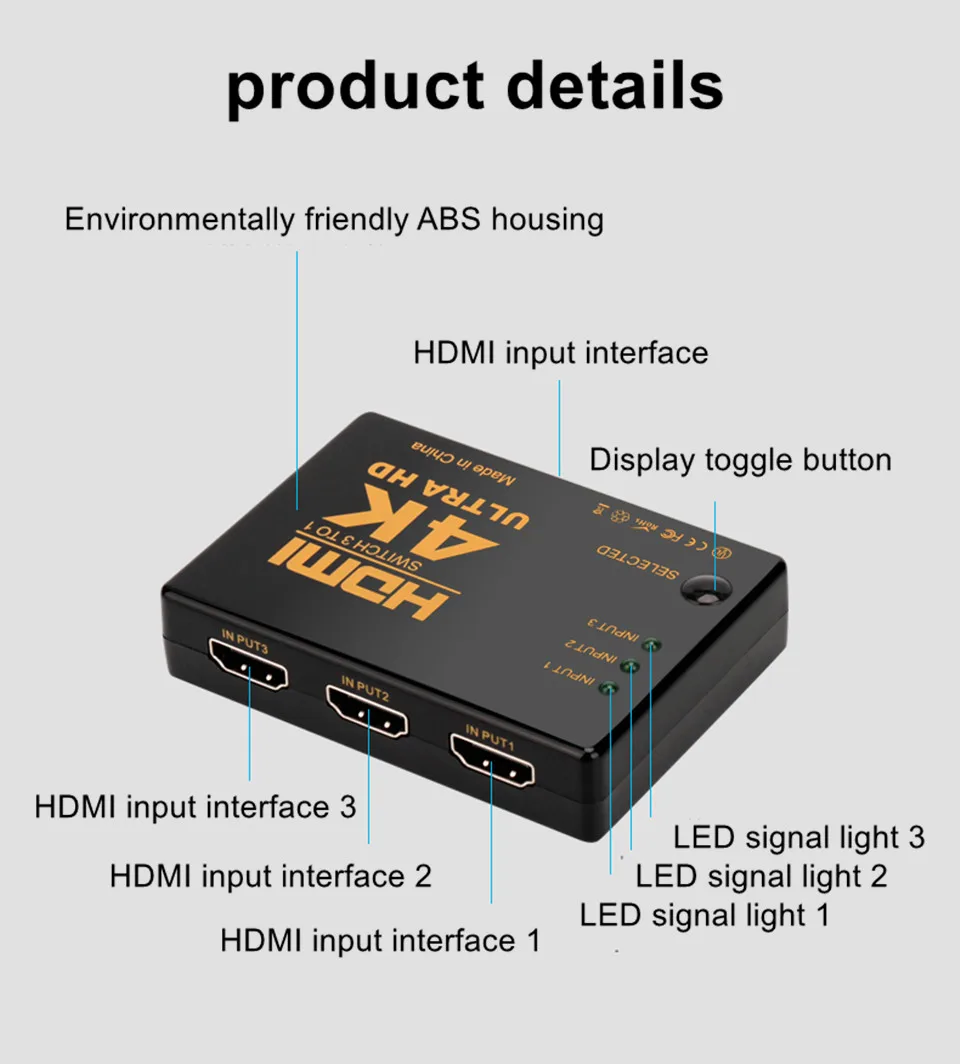 Perlinta HDMI коммутатора, 3 Порты и разъёмы 4 K * 2 K коммутатор Splitter Box Ultra HD для DVD HDTV Xbox PS3 PS4