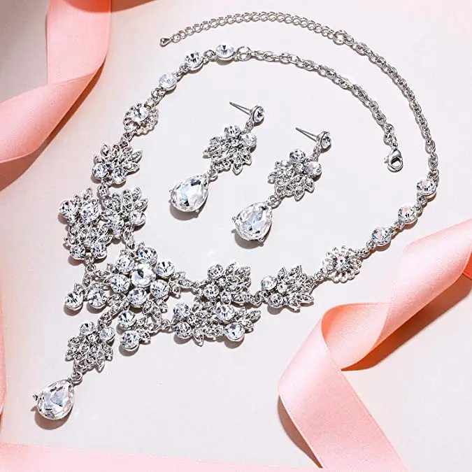 Rhinestone Jewelry Sets Necklace Pendant Tiaras Earrings For Women Pageant Wedding Crowns Bridal Hair Accessories (6)
