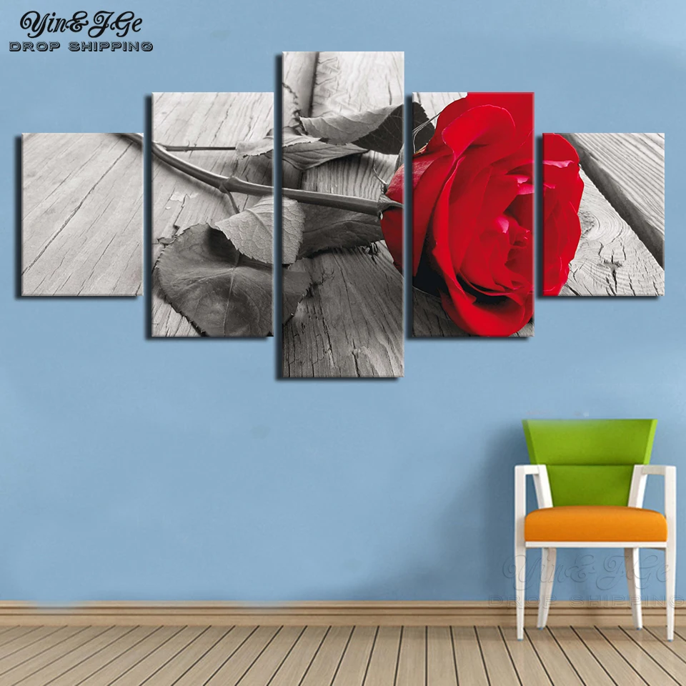 Home Decoration Canvas Picture Modern Living Room 5 Pieces Red Rose Flower HD Printed Painting Wall Art Modular Poster Framework | Дом и сад
