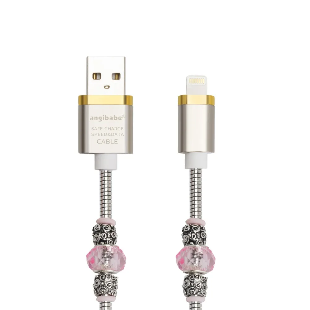Розовый) angibabe провода Весна кабель USB 2A 1 м DIY инкрустация бриллиантами Быстрый зарядный кабель данных для iphone8 7 6 6S плюс 5 5S iPad Air