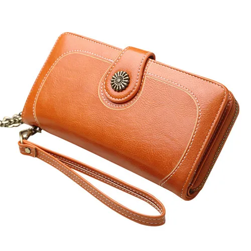 Длинный кошелек для женщин и девушек, модный кожаный кошелек для монет в стиле ретро на молнии, клатч для телефона, ID держатель для карт, сумочка - Цвет: Orange