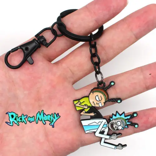 

New Rick and Morty Middle Finger Metal Handmade Pendant Keychain Keyring Ornament Cosplay Collection Otaku Gift Cool