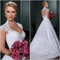 New vestido de noiva Sexy Backless Wedding Dress Short Sleeves White Appliqued Ball Gown Wedding Dresses vestido de casamentos