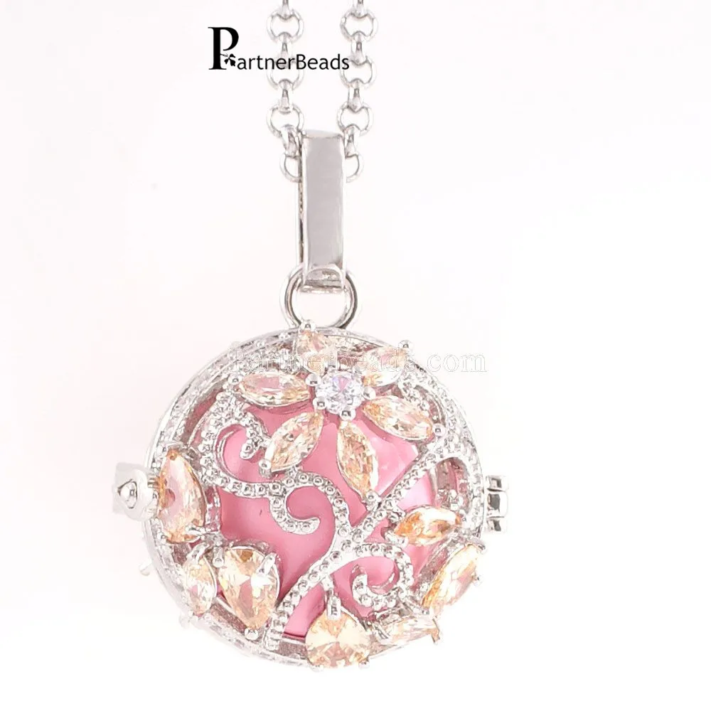 

Partnerbeads Flower Cage Angel Ball Jewelry Stainless Steel Chain 3 Color Inlaid CZ Stone Interchangeable Locket AC5028