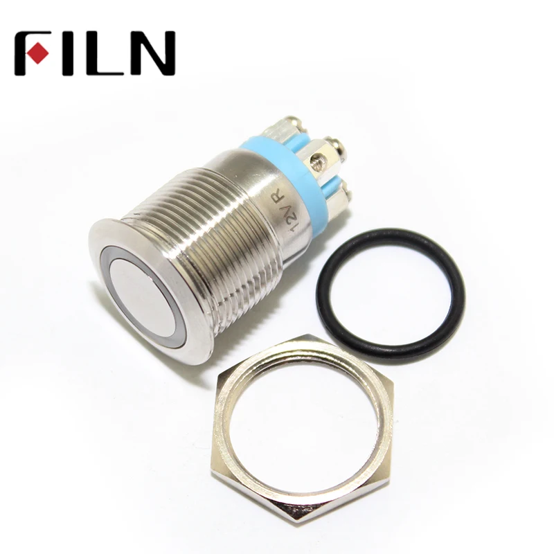 

19mm Stainless Steel anti vandal Micro Travel Momentary 3v 5v 6v 12v 24v Ring LED 1NO screw terminal push button switch