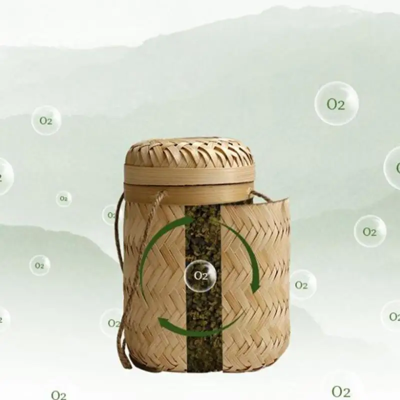 Kitchen Storage Basket Bamboo Woven Box Tea Container Case Organizer w// Lid