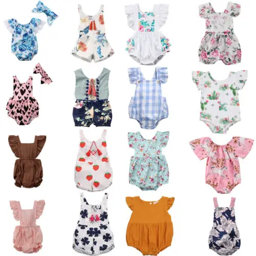 Cute Newborn Infant Kids Baby Boy Girl White Bodysuit Jumpsuit Clothes Outfits