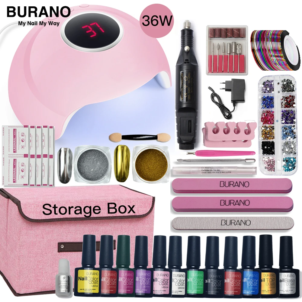 

Nail Set LED Lamp Dryer With Storage Box & 12pcs Nail Gel Polish Kit Manicure Tools Set Gel Nail Polish Kit For Nail Art Tools