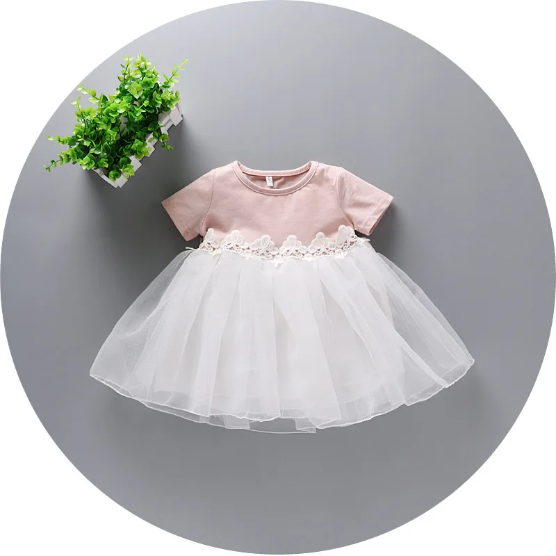2016 letní šaty novorozené dítě dívka šaty princezna šaty děti velké luk krajka dort bavlna 1-2 let zdarma doprava