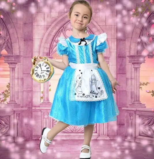 

2016 New Girl Costume Halloween Cosplay Princess Dress Girl Alice in Wonderland Child Maid Clothing Flower Fairy Princess Dress