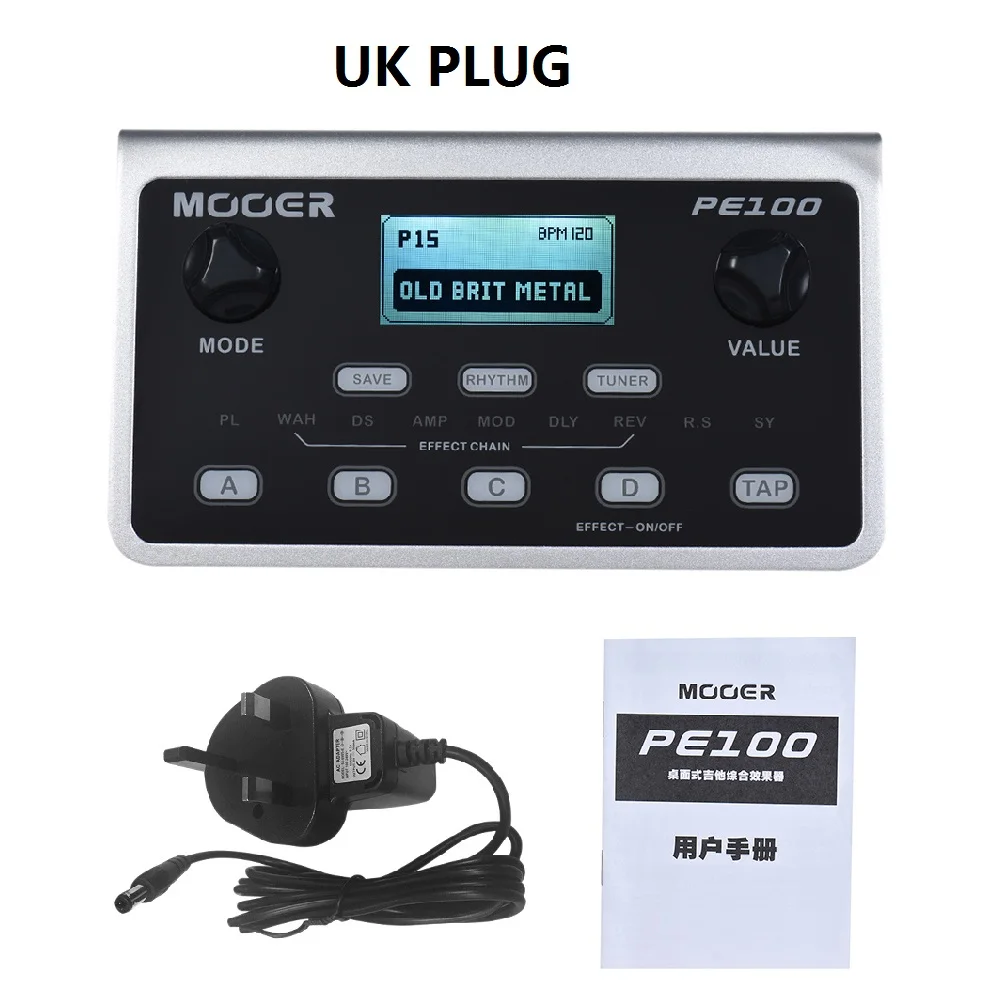 PE100 портативный мульти-процессор эффектов гитарный эффект педаль 39 эффектов 40 барабанных моделей 10 метрономов Tap Tempo - Цвет: US Plug
