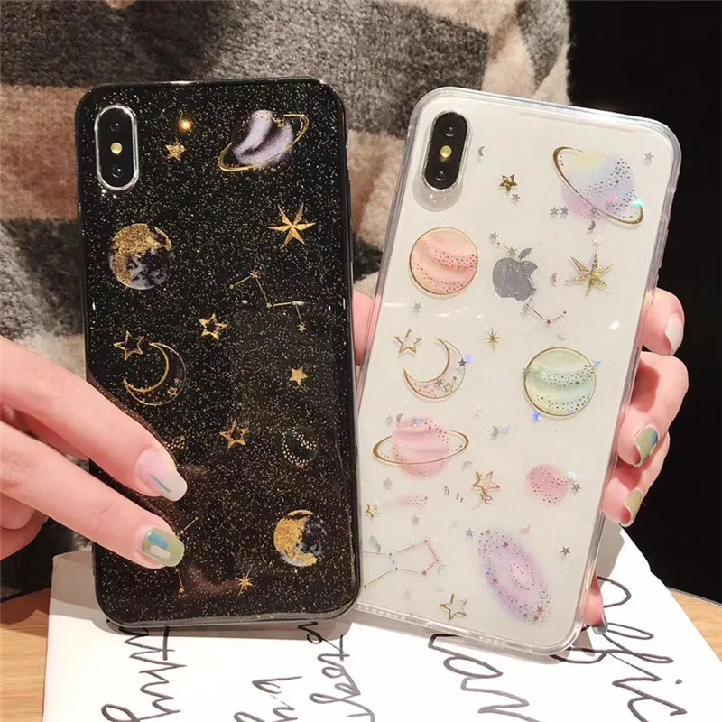 Glitter universe planet Silicon case for Xiaomi redmi note 7 case note 6 pro note 5 redmi 5 plus mi 8 se mi 9 A2 lite phone bag