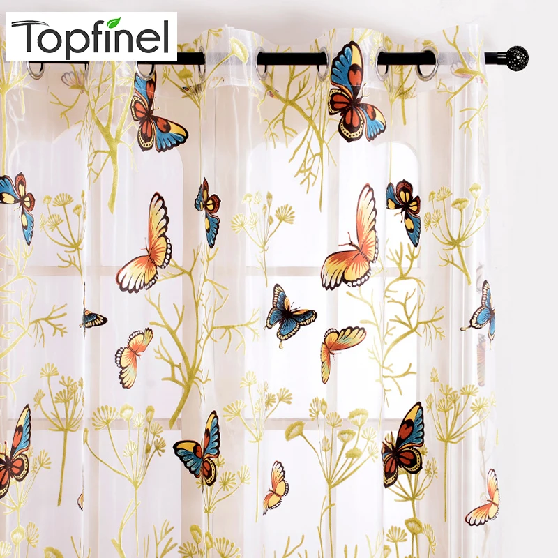 

Top Finel 2016 Butterfly Curtains Tulle Window Curtain for Living Room Bedroom Kitchen Curtains Printed Sheer Voile Curtains