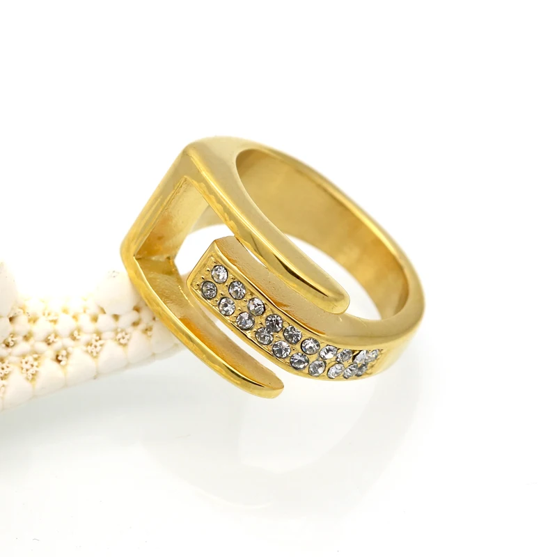 BORASI Брендовое кольцо, винтажное ретро кольцо с буквой G, кольцо из нержавеющей стали золотого цвета для женщин, SWA Elements, кольцо с австрийским кристаллом