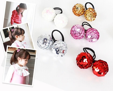 Free Shipping,2015 New 20pcs/lot Fashion child Girls Cute Shiny Ball Hair Bands Elastic Hair Ropes Ponytail Holder Hair Ties original mikasa kids volleyball vs170w fivb official inspected eva sponge material child soft ball mikasa volleyball