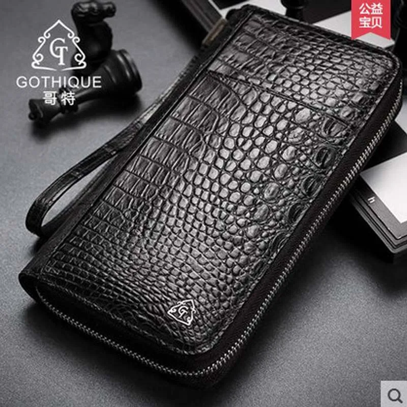 

gete Siamese crocodile leather handbag men's bag business casual wrist wrap leather long high-capacity hand bag purse