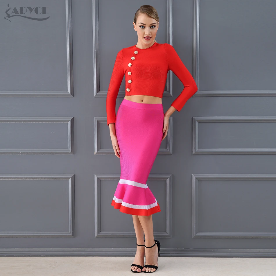 

Adyce 2019 Chic Fashion Club Bandage Crop Tops&Mermaid Skirt 2 Two Pieces Set Night Out Celebrity Evening Party Dress Sets