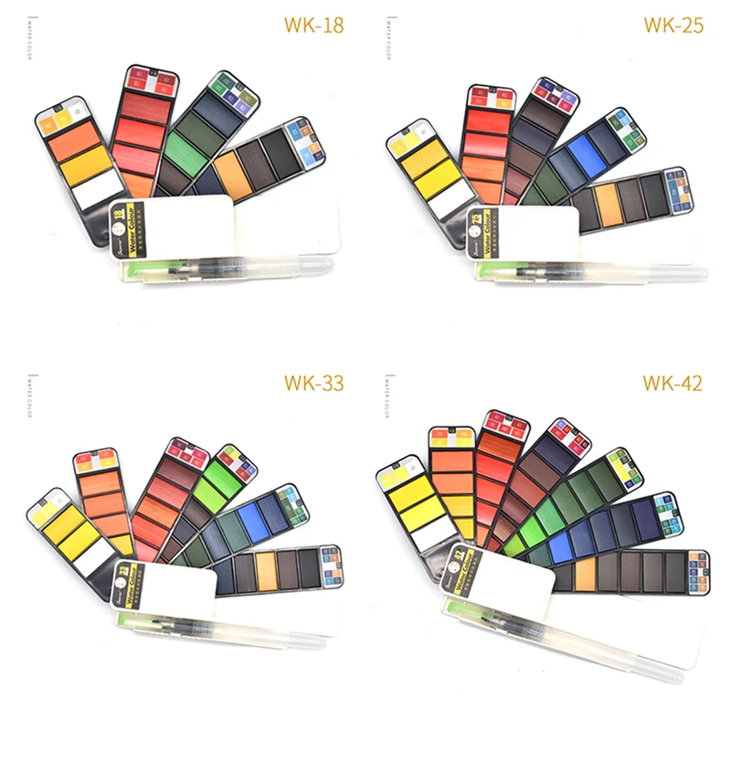 Aquarela com Waterbrush para Desenho Cores Pigmento Tintas Conjunto Sólido Pintura Aquarelas Terno Dobrável 18 - 25 33 42 16 Water Color