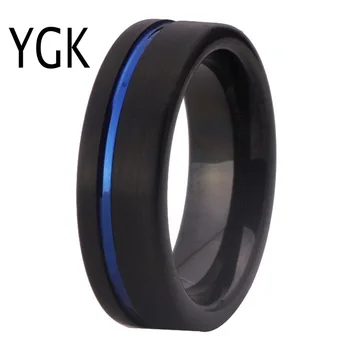 

YGK Brand Black Tungsten Carbide Wedding Ring with One Blue groove 6MM Width for woman Jewelry