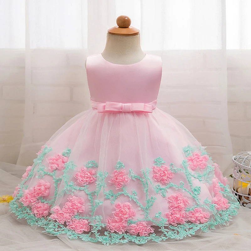 

2018 Baby Girl Dress Little Bridesmaid Clothes Beautiful Flower Christening Gown Baby Baptism Birthday Party Outfits 1-2 Years