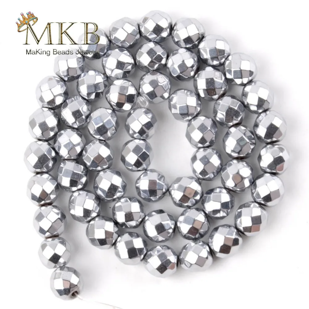 

Faceted Silvers Plated Hematite Round Beads For Jewelry Making 2/3/4/6/8/10mm 15inches Natural Stone Beads Diy Bracelet Dropship