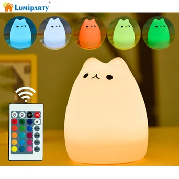 

7 Colors Change Animal Cat LED Night Light Remote Touch Sensor Silicone Night Light for Children Baby Bedside Night Lamp