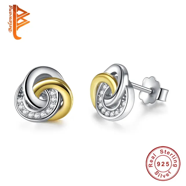 Fashion Real 925 Sterling Silver Jewelry Gold Small Stud Fashion Real 925 Sterling Silver Jewelry Gold Small Stud Earrings For Woman Double Colors