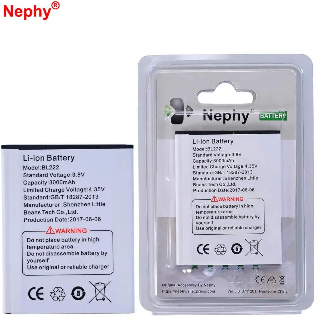 

New Nephy Original Battery BL222 For Lenovo S660 S668T S 660 668T 3000mAh 3.8v High Quality Li-ion Cell Phone Batteries In stock