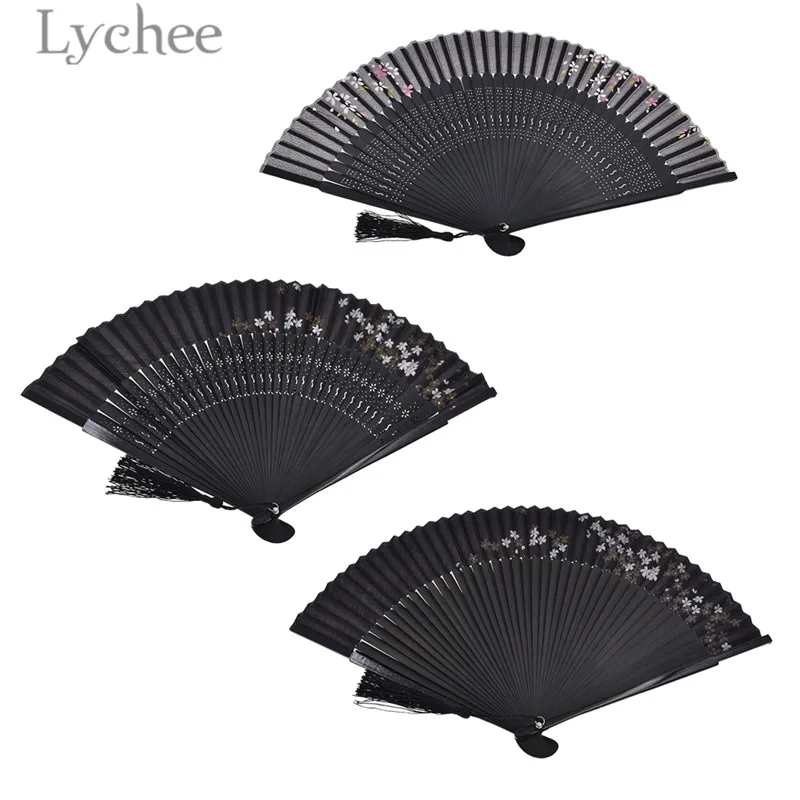 

Lychee 1pcs Vintage Cherry Pattern Folding Hand Fan Exquisite Bamboo Dancing Fan Home Decoration Crafts Gifts