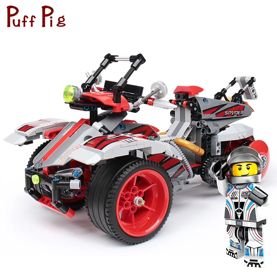 

511PCS Pull Back Three-wheeled Motorcycle Vehicles DIY Assembled Building Blocks Compatible Legoingly Technic Car Toys For Kids