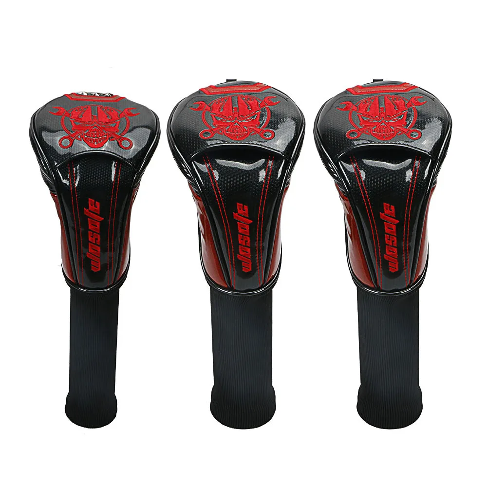 Golf Club Headcovers 1# Driver 3# 5# Wood # Hybrid Cover PU Leather with red Skull embroidery Head Covers free shipping Golf Club Headcovers 1# Driver 3# 5# Wood # Hybrid Cover PU Leather with red Skull embroidery Head Covers free shipping