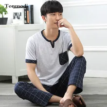 Для мужчин ночное белье летние шорты рукавами, хлопковые пижамы, пуловер, Повседневная Пижама Для мужчин лаунж-Пижама комплект