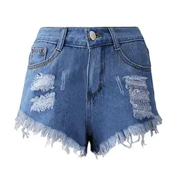 Модные женские летние с высокой талией сломанные короткие джинсы горячие брюки рваные джинсы для женщин Кнопка джинсовые джинсы Сальса