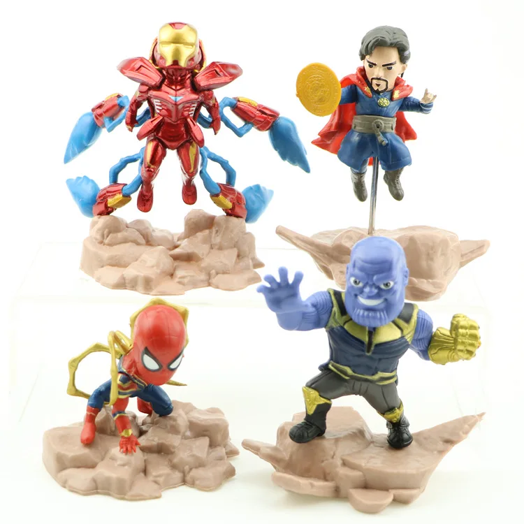 

4pcs Q version Superhero Marvel Avengers Tony Stark SHF Iron Man MK1 MK35 MK50 Action Figure Toy PVC Model Doll for kids Gift