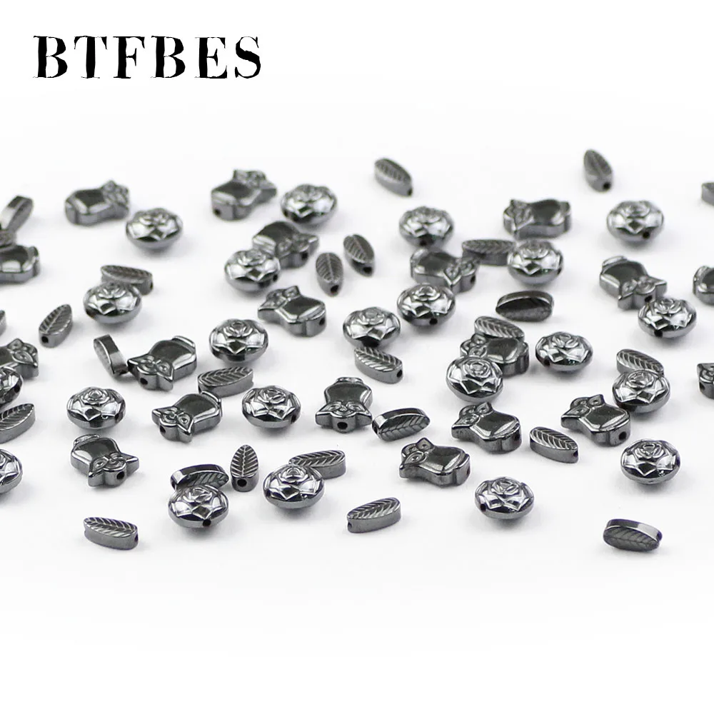 

BTFBES Carving Works Roses Owls Leaves Black Hematite Beads Natural Stone Loose Bead For Jewelry bracelet Making DIY Accessories
