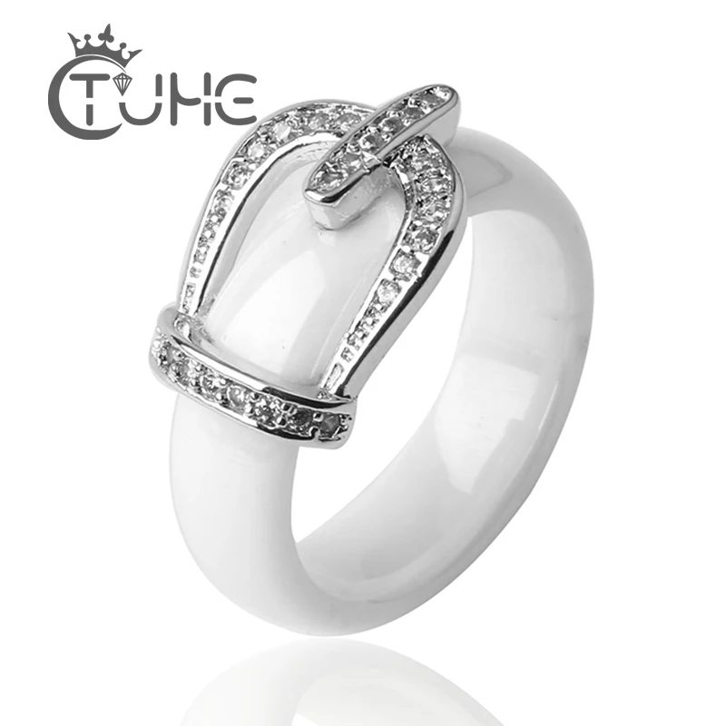 Новое кольцо ювелирный камень cz Нержавеющая сталь ремень Корона кольцо черный, белый цвет большой размер 10 1112 Керамика большое кольцо для Для мужчин Для женщин ювелирные изделия