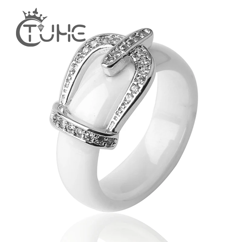 New Ring Jewelry CZ Stone Stainless Steel Belt Crown RING Black White Big Size 10 11 12 Ceramic Big Ring For Men Women Jewelry 2