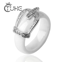 New Ring Jewelry CZ Stone Stainless Steel Belt Crown RING Black White Big Size 10 11 12 Ceramic Big Ring For Men Women Jewelry 2