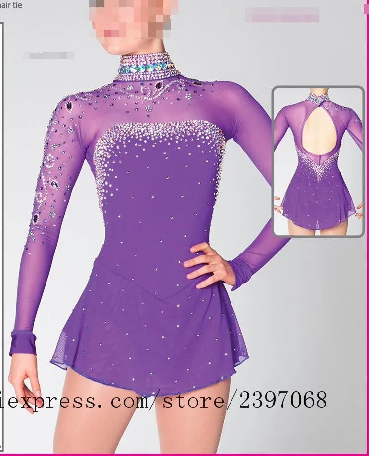 Purple Ice Skating Dress Girls Competition Women Figure Dresses Girls