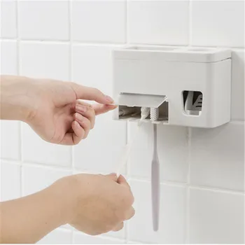 

Wall Mounted Toothbrush Holder Automatic Toothpaste Dispenser Holder Family Rack Squeezer Bathroom Accessories