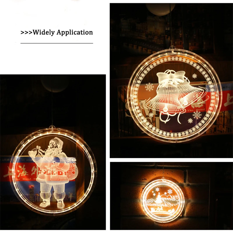 Рождественский Снежный олень колокольчик Светодиодная лампа гибкие рождественские огни праздничный Декор световые Шторы окно магазина 3D сказочные огни