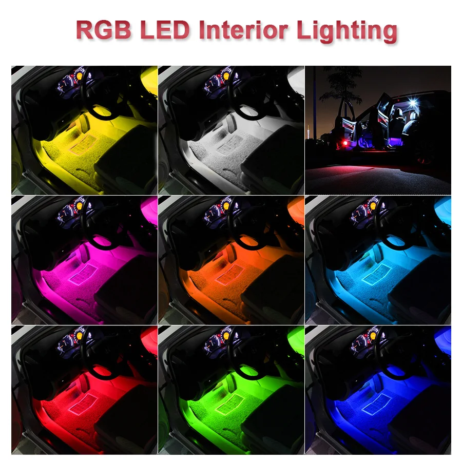 4 шт., автомобильный RGB светодиодный светильник, светодиодный светильник, s цвета, для стайлинга автомобиля, декоративные атмосферные лампы, автомобильный интерьерный светильник с пультом дистанционного управления 12 В