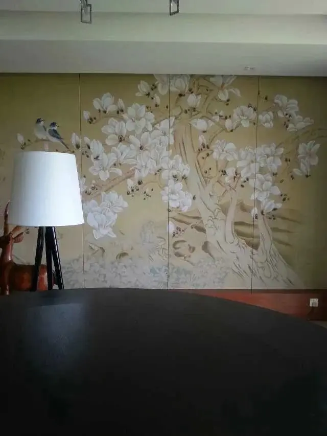 Ручная роспись шелковые обои картина с магнолией с цветком "," птицы "," ручная роспись стены бумаги ТВ/диван/мебель для спальни/мебель для гостиной покрытия для стен