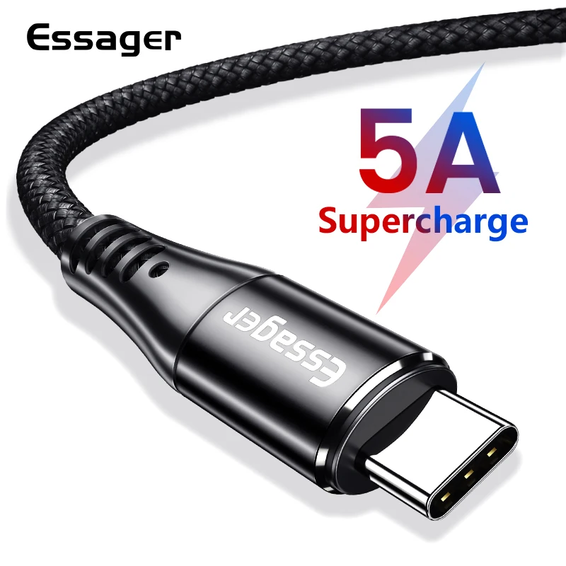 Essager 5A USB نوع C كابل علامة هواوي زميله 20 10 P30 P20 برو لايت USBC سريع تهمة نوع-C المحمول الهاتف كابل USB-C شاحن الحبل