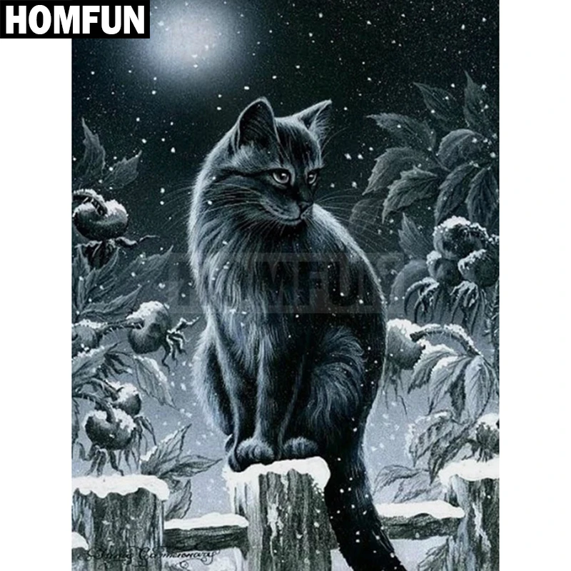 Алмазная живопись HOMFUN сделай сам картина Черный кот алмазная вышивка с