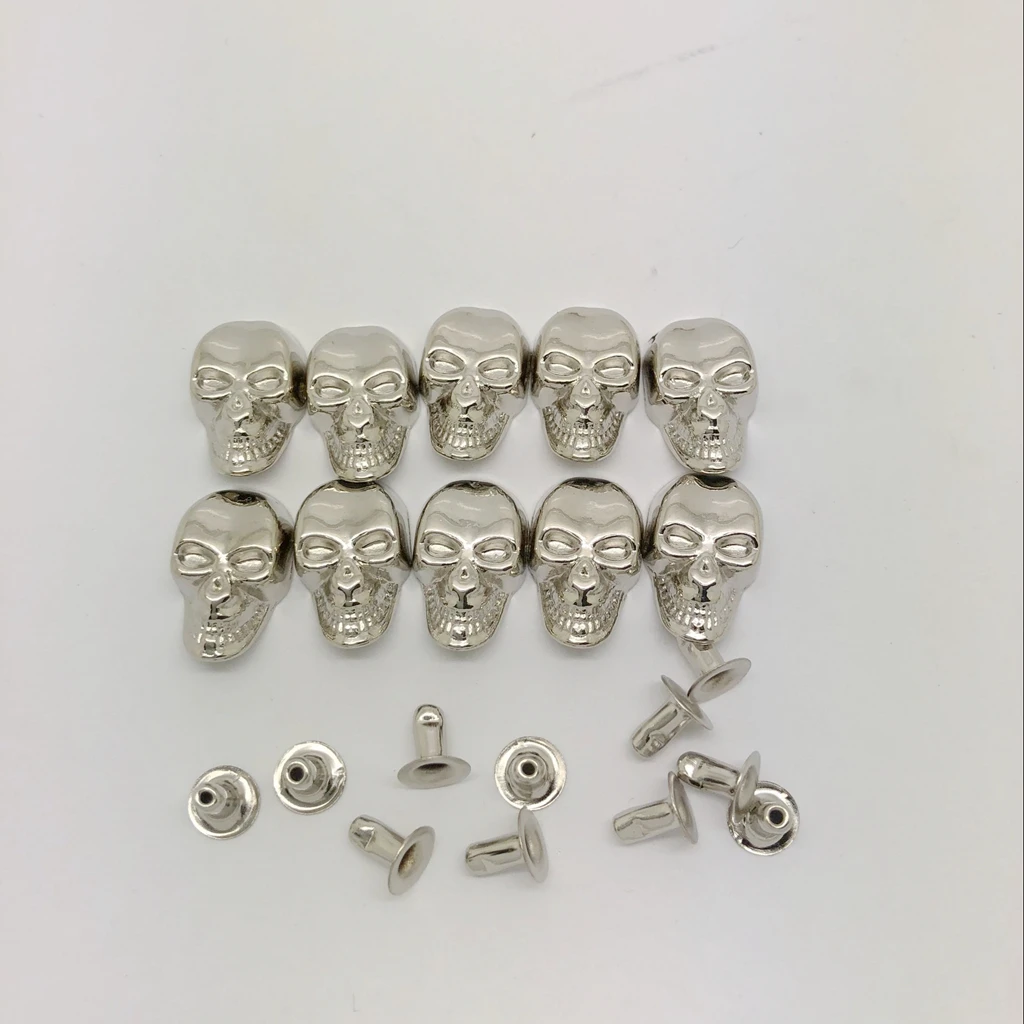  20 Sets Skull Cone Studs Rivets Punk Rock Spikes Shoes Bag DIY Leather Craft Silver