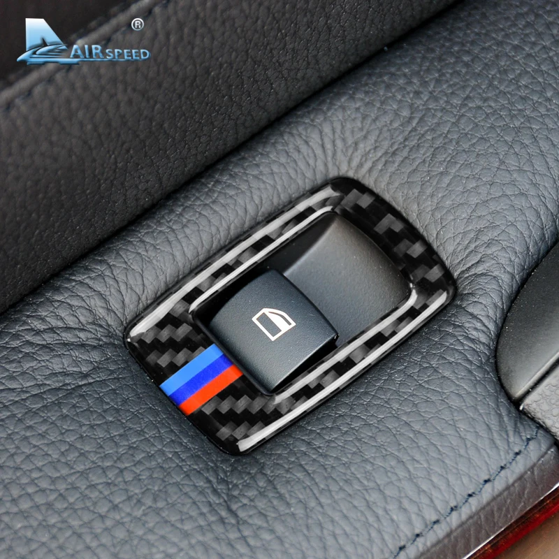 Najtaniej Airspeed 4 sztuk dla BMW serii 3 E90 E93 akcesoria LHD wnętrza samochodu drzwi z włókna węglowego panel z przełącznikiem szyb pokrywa wykończenia Car Styling